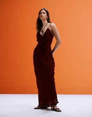 Shop Mango Ruffle Front Maxi Dress