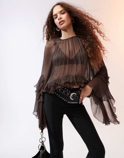 Mango ruffle hem blouse in plum - view 1