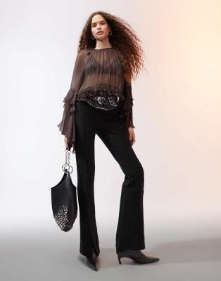 Mango Ruffle Hem Blouse In Brown