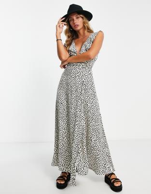 Polka dot shop ruffle maxi dress