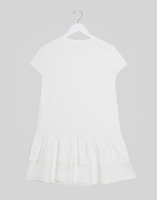 white ruffle t shirt dress