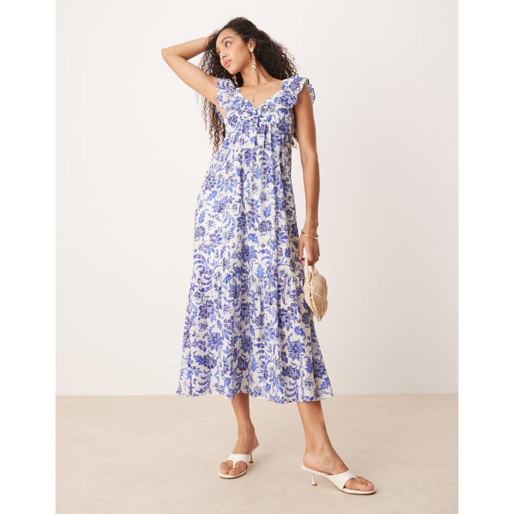 MANGO - Ruffled floral print dress blue - 8 - Women