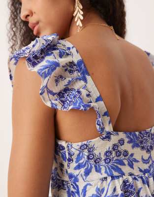 Mango Ruffle Sleeve Midi Dress