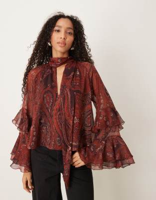 Mango Ruffle Sleeves Blouse In Brown