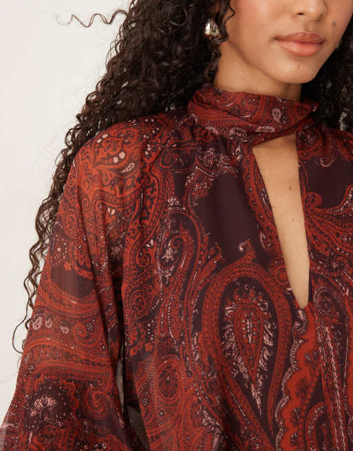 Mango ruffle sleeves blouse in rust paisley print , 2 of 4
