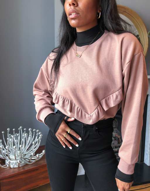 Pink hot sale ruffle sweatshirt