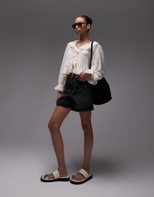Mango Ruffle Long Sleeve Top In White