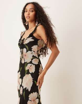 Mango Ruffle Trim Sleeveless Maxi Dress In Black
