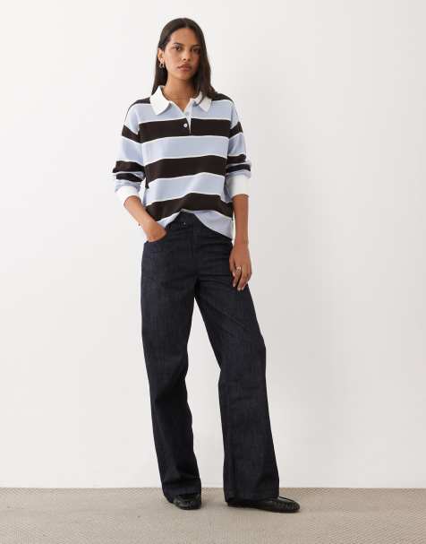 Mango rugbytop in blauw en bruine streep - view 1