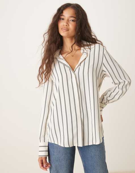 Mango - Ruimvallend gestreept overhemd in zwart en beige - view 1