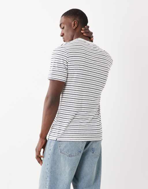 Mango - Ruimvallend gestreept T-shirt van linnenmix in wit, 5 van 5