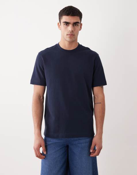 Mango - Ruimvallend T-shirt van katoen in marineblauw - view 1