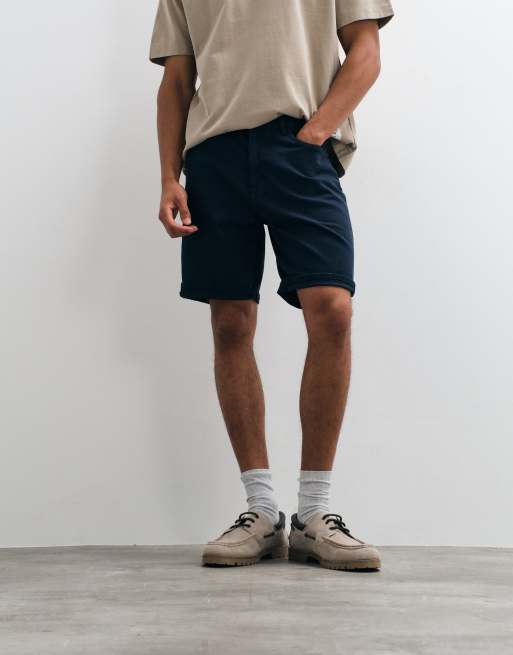 Mango - Ruimvallende denim short met omgeslagen zoom in marineblauw, 4 van 5