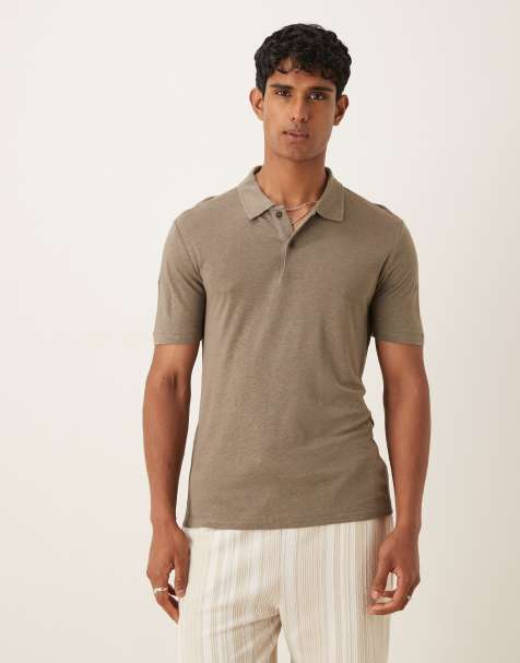 Mango - Ruimvallende poloshirt van linnenmix met korte mouwen in bruin - view 1