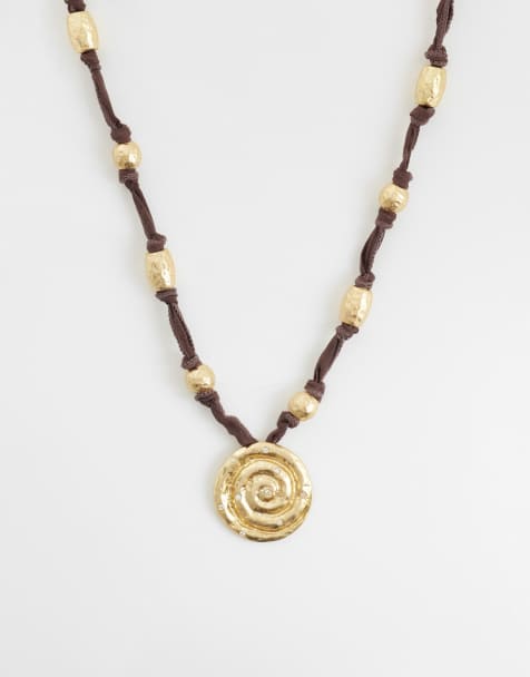 Mango rustic gold beaded necklace in brown - view 1