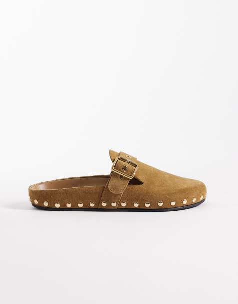 Mango - Sabots en cuir avec boucle dorée - Fauve - view 1