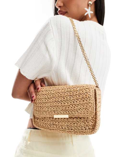 Mango Sac a main en raphia avec bandouliere Beige clair ASOS