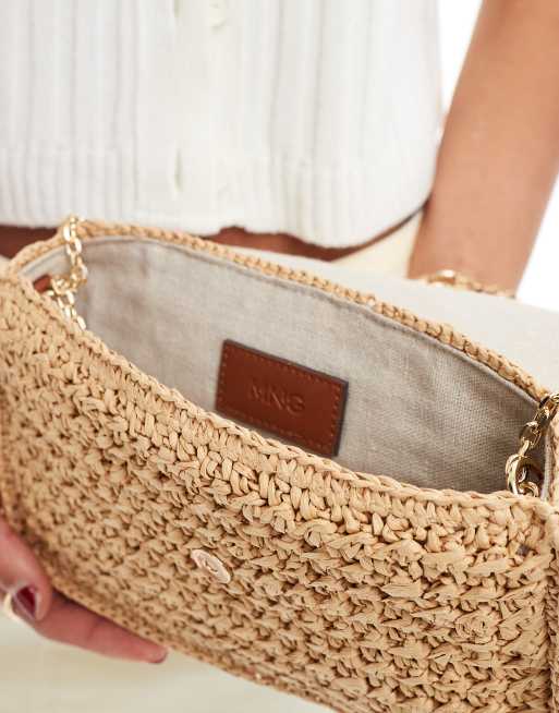 Mango Sac a main en raphia avec bandouliere Beige clair ASOS