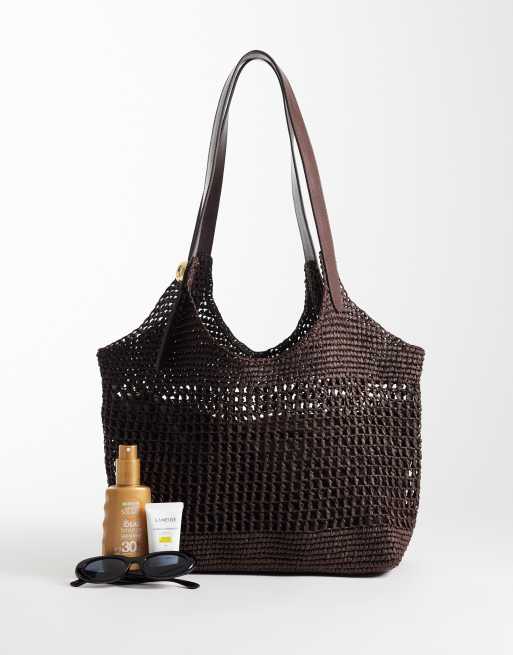 Mango - Sac à main en raphia avec doublure intérieure - Marron, 2 de 4