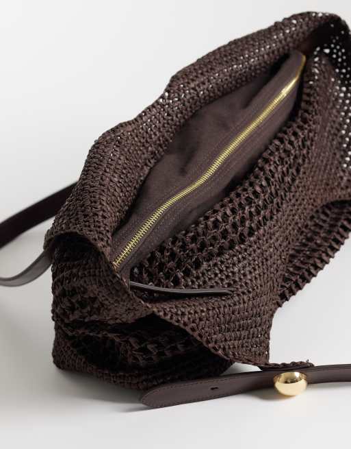 Mango - Sac à main en raphia avec doublure intérieure - Marron, 3 de 4