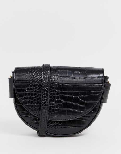 Mango Sac bandouli re demi cercle effet croco Noir