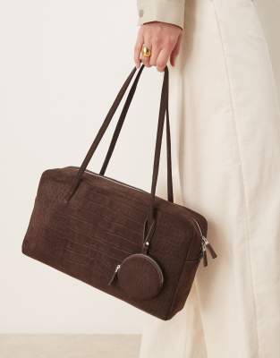 Mango - Sac bowling en daim effet croco - Marron-Brown