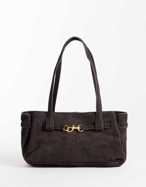 Mango sac city 100 % cuir daim avec détail boucle marron - view 1