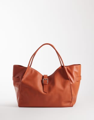 Sac de ville oversize en cuir - Orange