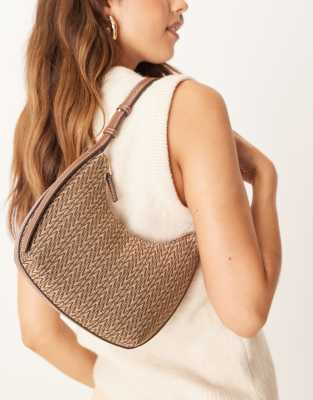 Mango - Sac demi-lune à monogramme - Marron