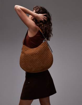 Mango - Sac en cuir à logo monogramme en relief - Marron