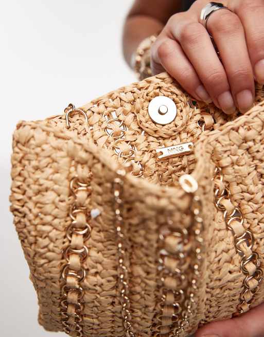 Sac Seau Sac Raphia Mango Mango Sac Seau Effet Raphia Marron Moyen