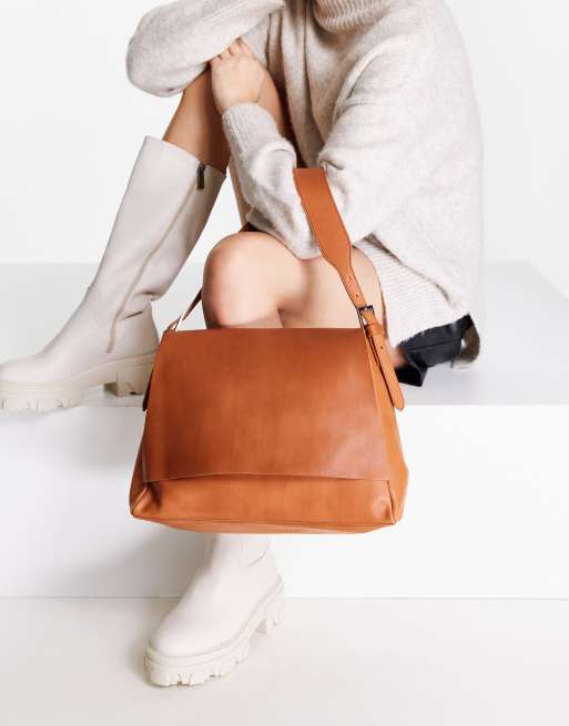 Mango Sac port paule minimaliste en cuir Marron clair