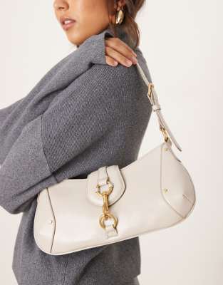 Mango - Sac porté épaule rétro à détail fermoir - Grège-Neutre