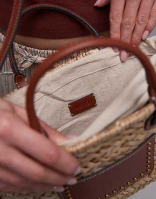 Mango woven structured shoulder bag in tan