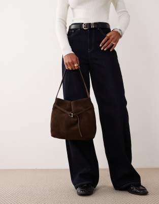 Mango - Sac seau en daim avec détail boucle - Marron-Brown