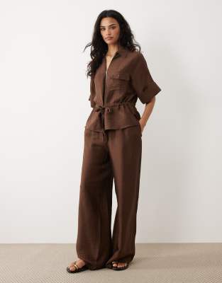 Mango Safa linen mix relaxed pants in brown - part of a set