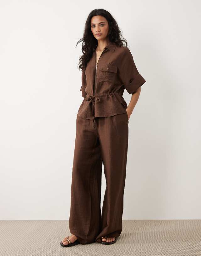 Mango Safa linen mix relaxed pants in brown - part of a set | ASOS