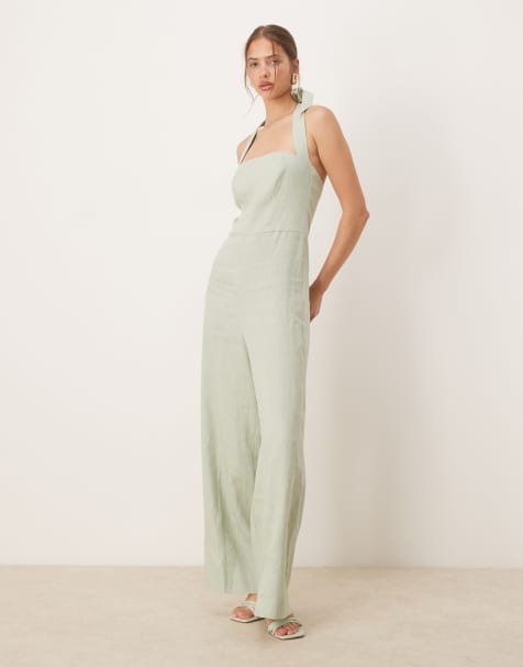 Mango – Salviagrön jumpsuit med fyrkantig halterneck och veck framtill - view 1