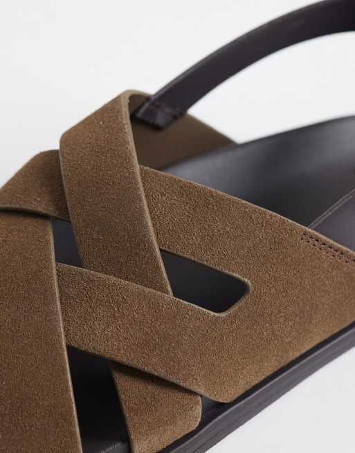 Mango sandal i ægte læder med krydsede stropper i brun, 3 af 4