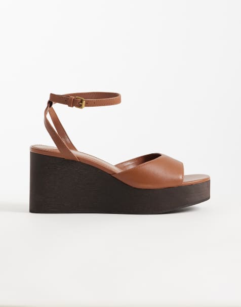 Mango – Sandalen in Braun mit Plateausohle und Keilabsatz - view 1