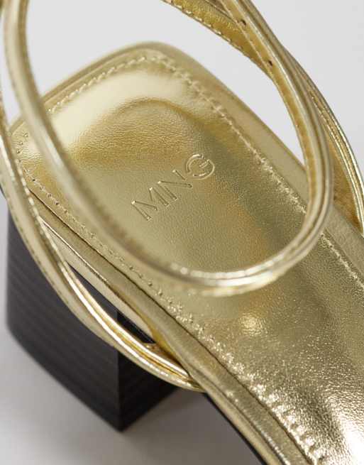 Mango - Sandalen met halfhoge blokhak en bandjes in goud, 3 van 4