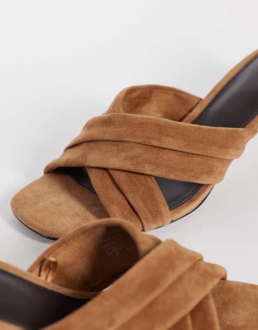Mango - Sandalen van 100% suède met hak in lichtbruin, 2 van 4