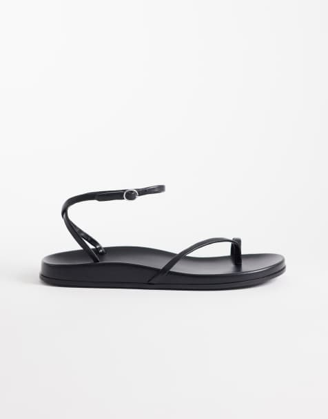 Mango - Sandales 100 % cuir à lanières et boucle à l'orteil - Noir - view 1