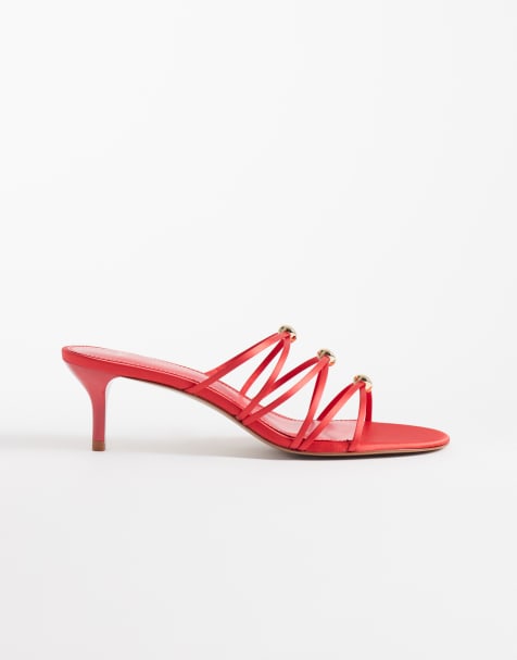 Mango - Sandales à brides et talon avec détails métalliques - Rouge - view 1
