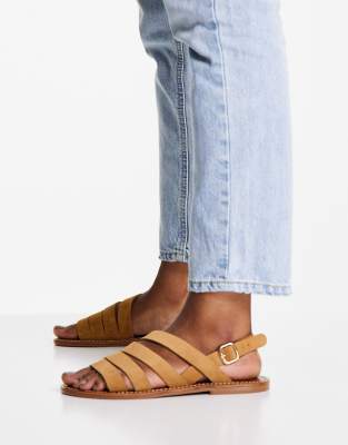 Mango - Sandales à lanières en cuir véritable - Fauve