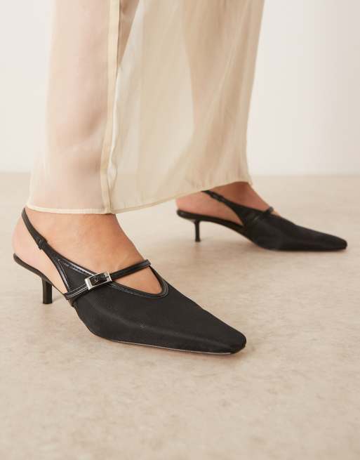 Mango - Sandales à petit talon et bout carré avec bride arrière et détail boucle - Noir, 4 de 4