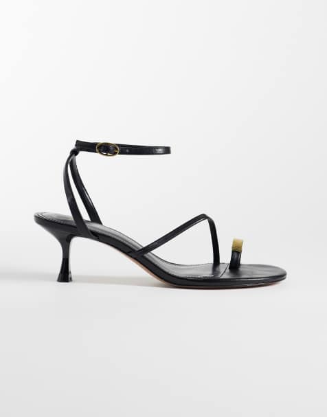 Mango - Sandales à talon et brides en similicuir avec détails métalliques - Noir - view 1