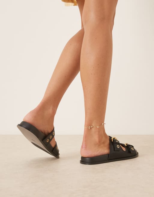 Mango gold studded buckle strap sandals in black