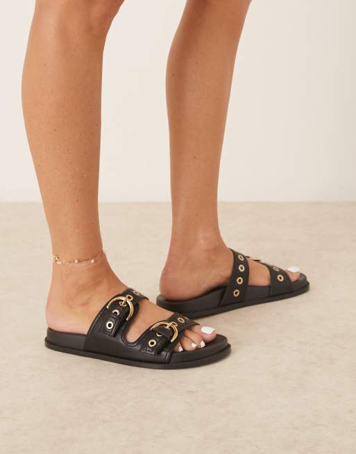 Mango gold studded buckle strap sandals in black