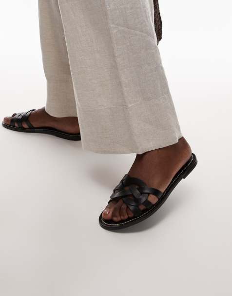 Mango - Sandales en cuir avec détails tressés - Noir - view 1